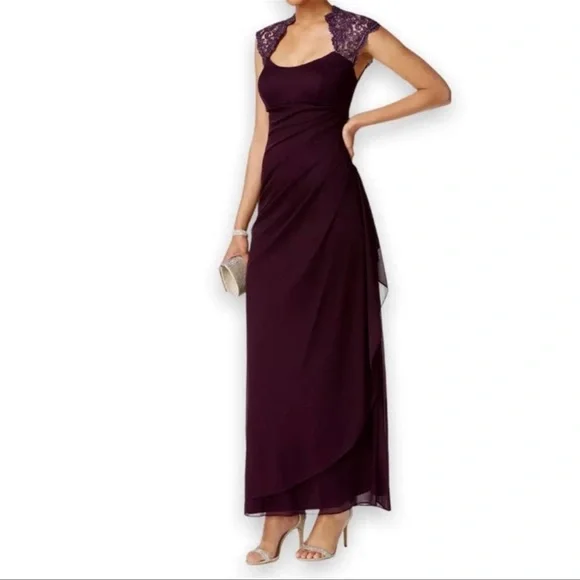 Xscape | Dresses | Xscape Lace Cap Sleeve Open Back Plum Gown | Poshmark Xscape | Dresses | Xscape Lace Cap Sleeve Open Back Plum Gown | Poshmark